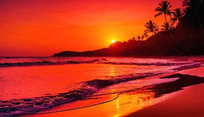 Schilderijen op glas Beautiful red sunset beach background © SANTANU PATRA