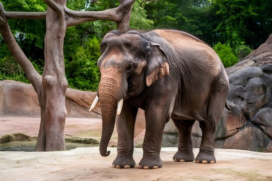 Vertical shot of adorable elephant in zoo, wildlife photography