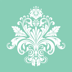 Damask graphic ornament. Floral design element. Green and white vector pattern