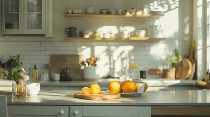 gray light bright kitchen houseware and accessories in real lifestyle. generative AI