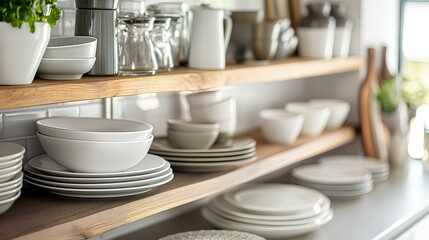 Fototapeta na wymiar gray light bright kitchen houseware and accessories in real lifestyle. generative AI