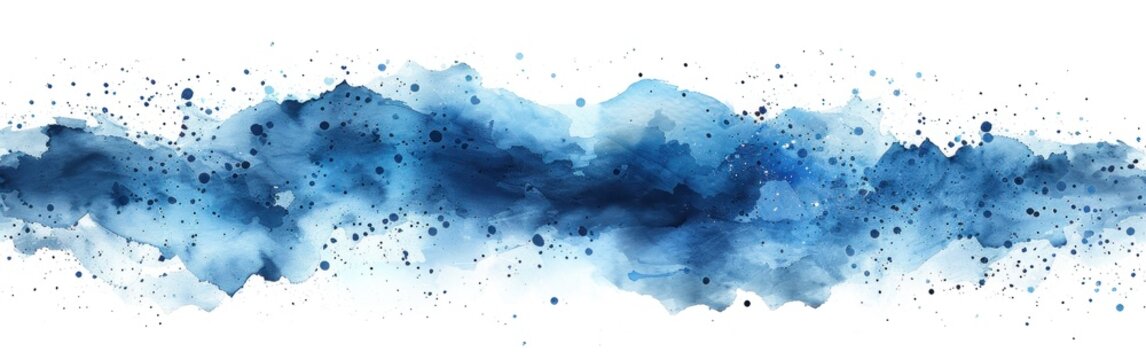 Abstract Blue Watercolor Stain on White - AI Generated Painting with Splashes and Texture