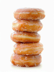 Stack of delicious glazed donuts isolated on white background