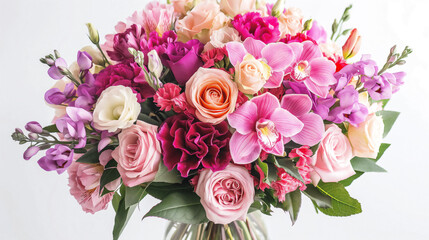 colorful wild flowers and roses, carnations, lilies, orchids, and tulips , mothers'day banner concept