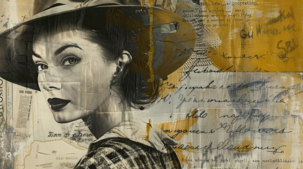 Retro chic collage with classic fashion portrait, mixed media elements, and vintage newspaper for stylish design backgrounds