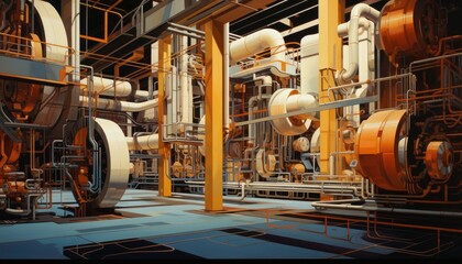 interplay of geometric forms in motion within an industrial setting. The image showcases the dynamic and abstract shapes created by the movement of industrial machinery or equipment