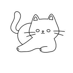 A cat is laying down on a white background. The cat is looking at the camera with its eyes closed