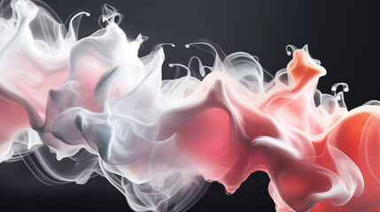 3D render Pastel Orange and white liquid flowing in the air on a black background. Abstract colorful fluid shapes with smoke,