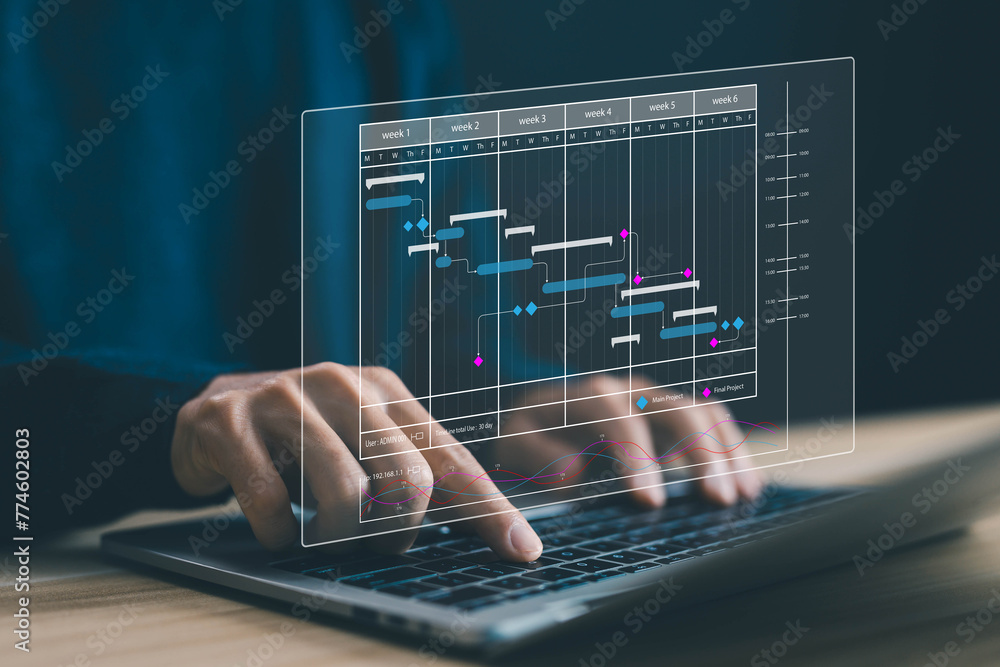 Aufkleber project planner in software. schedule plan management work update and workflow. concept updating and