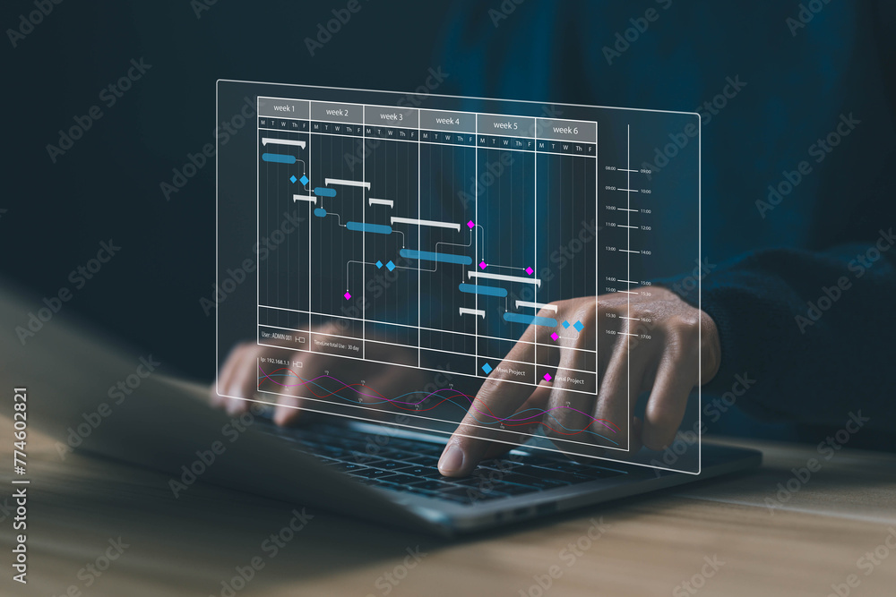 Fototapete project planner in software. schedule plan management work update and workflow. concept updating and