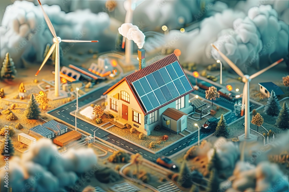 Poster visual depictions of smart energy grids and energy storage systems, optimizing the integration of re
