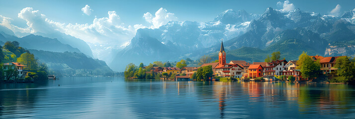 Switzerland in Springtime ,
Realistic vector scene zurich on white background - obrazy, fototapety, plakaty