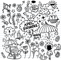 April Showers and Spring Happiness Doodle Art