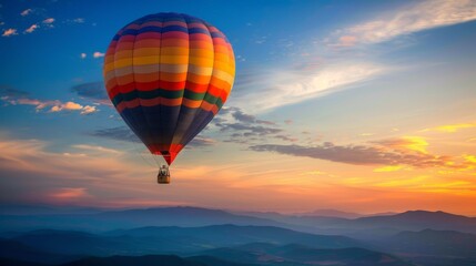 Fototapeta na wymiar Colorful Hot Air Balloon Floating at Sunset