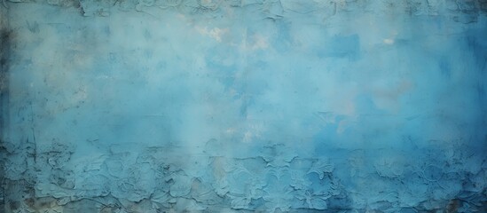 Obraz premium A white and black cat is peacefully sitting on a blue wall that has been freshly painted, adding a contrast of colors to the scene