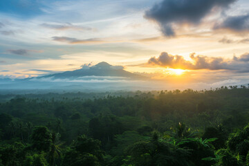Fototapeta na wymiar photo sunrise over bali jungle