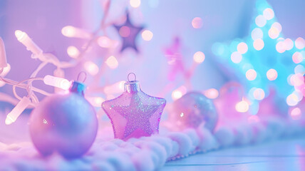 Pastel Christmas Decorations and Fairy Lights