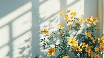 Yellow flowers in front of white walls 