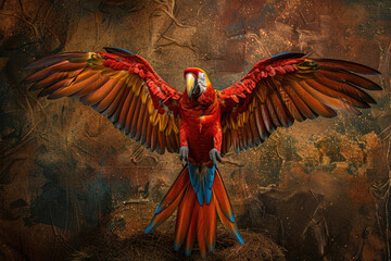 A creative and artistic photo of a parrot with its wings spread wide