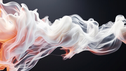 Fototapeta premium 3D render Pastel Orange and white liquid flowing in the air on a black background. Abstract colorful fluid shapes with smoke,