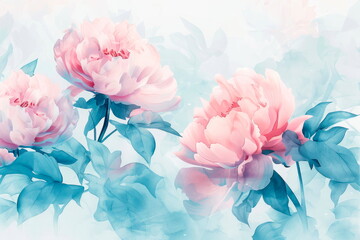 Delicate watercolor background with elegant peonies on a floral theme. Generative AI