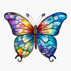 fractal stained glass watercolor butterfly on white background	