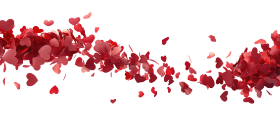 Small, red paper cut hearts flow or fly in the air, wave, mother's day, love graphic png, transparent cut out