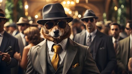 Adventures of Suave Animals, Whimsical Wardrobe, Funny animals, Sunglasses, Hat, Suit, Colorful tie, Activities, Prompts, Detective, Case, Fedora, Cool cat, DJ, Dance party, Snazzy suit, Rabbit, Talk  - obrazy, fototapety, plakaty