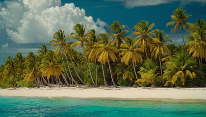 Fototapeta na wymiar Tropical beach in Punta Cana, Dominican Republic. Palm trees on sandy island in the ocean.