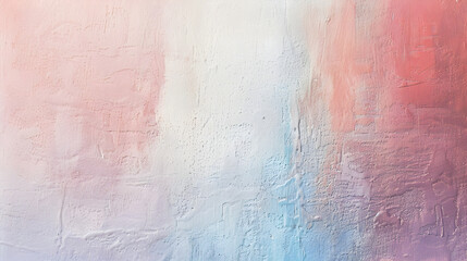 A wall with a pink, white, and blue paint splatter. The wall is textured and has a rough surface. The colors are bright and bold, giving the impression of a lively and energetic atmosphere