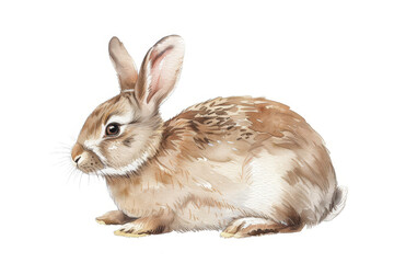 Obraz premium A rabbit is sitting on a white background. The rabbit is brown and has white ears