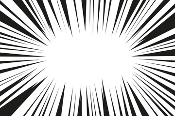 Naklejka premium Manga line action effect radial rays, burst frame comic book motion black and white, monochrome style, anime super hero decoration, speed or explosion design.
