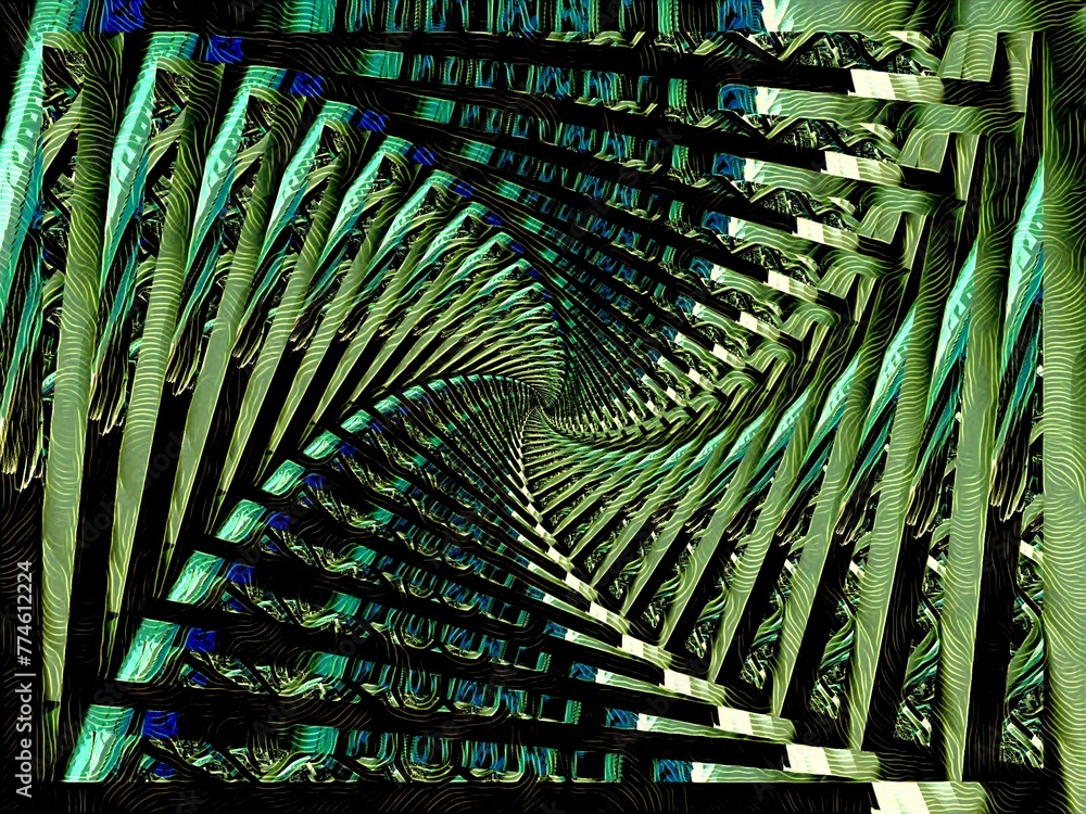 Aufkleber turquoise grey and blue pattern around a vanishing point on a dark background in a square format rot