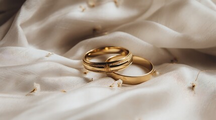 Wedding rings on satin background