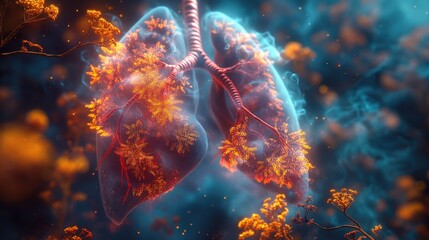Human Respiratory System Infected by Pathogens - obrazy, fototapety, plakaty