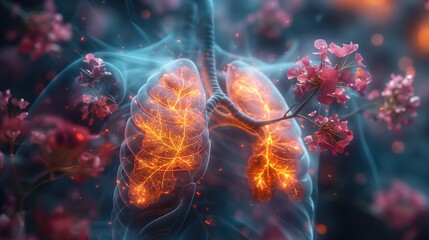 Human Respiratory System and Blossoming Branches Concept Art - obrazy, fototapety, plakaty