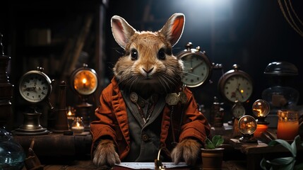Steampunk Rabbit Writing at Desk