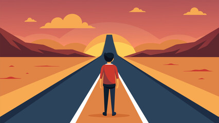 A person standing in front of a wide open road with a sense of determination and hope for the future symbolizing the feeling of moving forward - obrazy, fototapety, plakaty