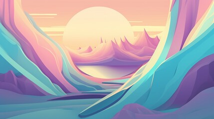 An abstract scene featuring a distorted and surreal mountain range with a gaping hole in the sky,cute, elegant, fantasy, sharpen, graphic design, illustration - obrazy, fototapety, plakaty