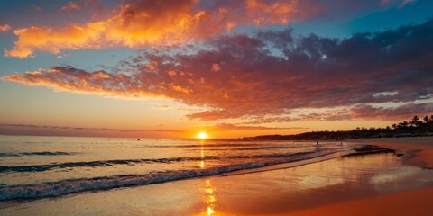 Wonderful sunset sky along the beach background illustration concept