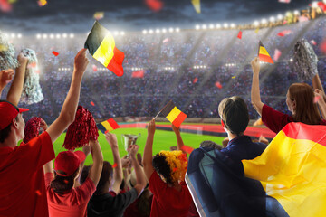 Belgium football fan on stadium. Belgian soccer.