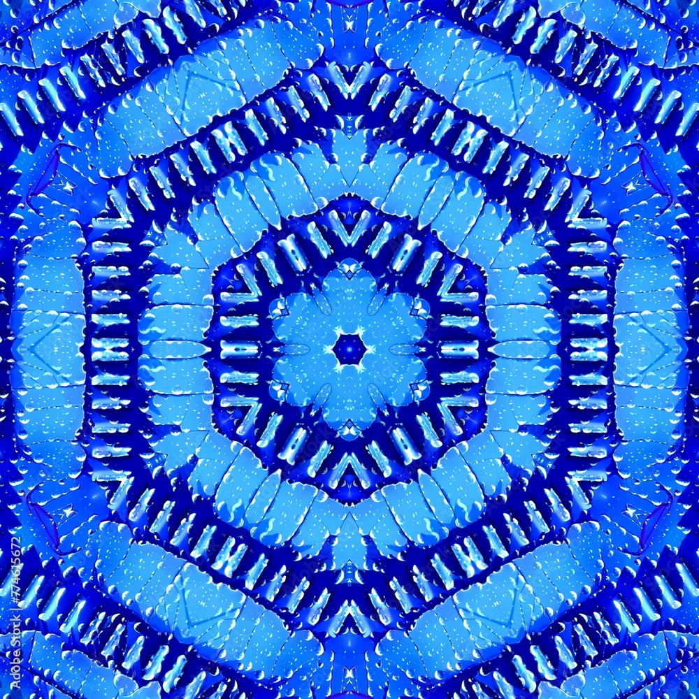 Aufkleber silver and shades of turquoise blue trapped air bubble hexagonal pattern in a square format in conce