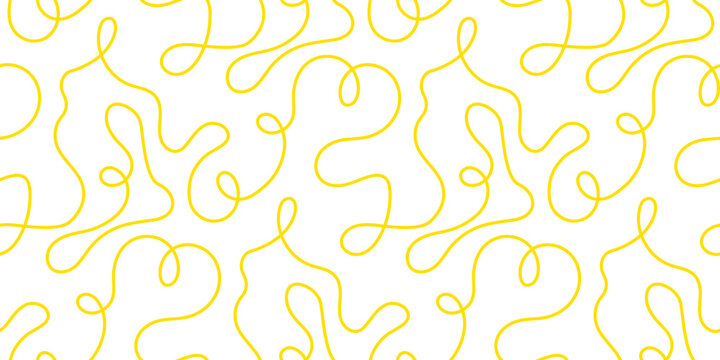 Noodle pasta seamless pattern vector background. Spaghetti curvy doodle pattern, Italian pasta background. Chinese abstract noodle, ramen design yellow food wallpaper. Vector illustration
