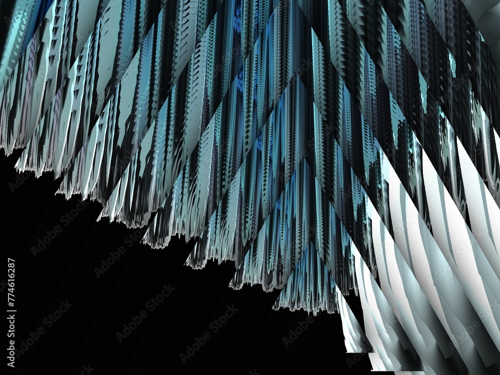 Aufkleber 3d exploding surface view in silver grey and blue on a black background