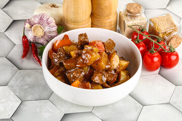 Homemade beef hungarian goulash with potato