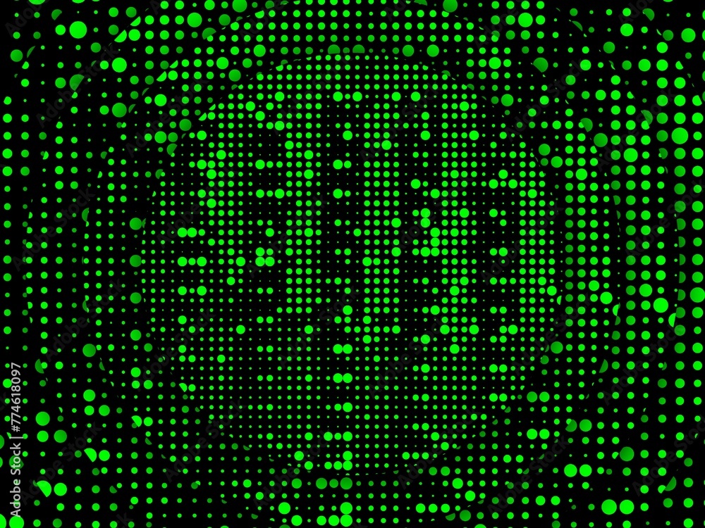 Aufkleber neon green spots and dots of different sizes arranged to make a complex circular concentric pattern 