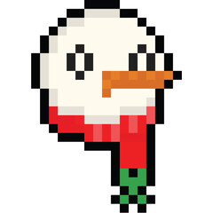 Pixel art cartoon christmas snowman head icon