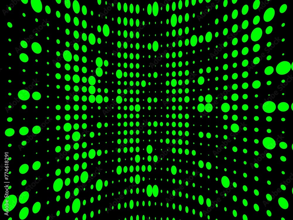 Aufkleber neon green spots and dots of different sizes arranged to make a complex grid pattern and 3d curved d