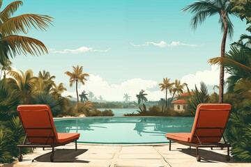 beach chair and swimming pool in front of pool villa background for beautiful and relax design - obrazy, fototapety, plakaty