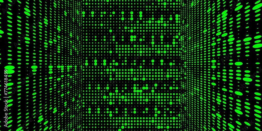 Aufkleber neon green spots and dots of different sizes arranged to make a complex grid pattern and 3d box desi
